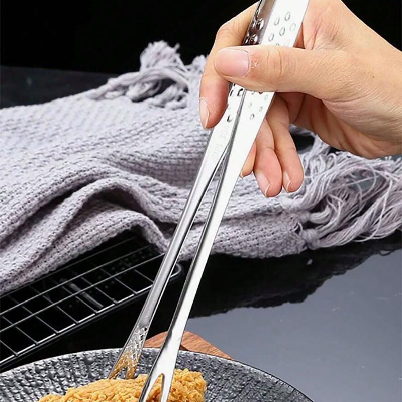 1pc Stainless Steel Food Tongs, Long Handle Non-Slip BBQ Tongs, Steak Tongs, Kitchen Cookware Accessory