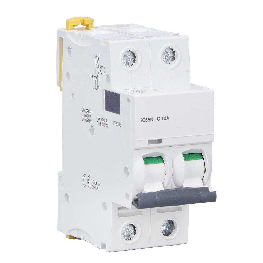 Miniatur-Leistungsschalter 2P Fehlerstrom-Isolator DIN-Schienenmontage 400V 10A IC65N C10A