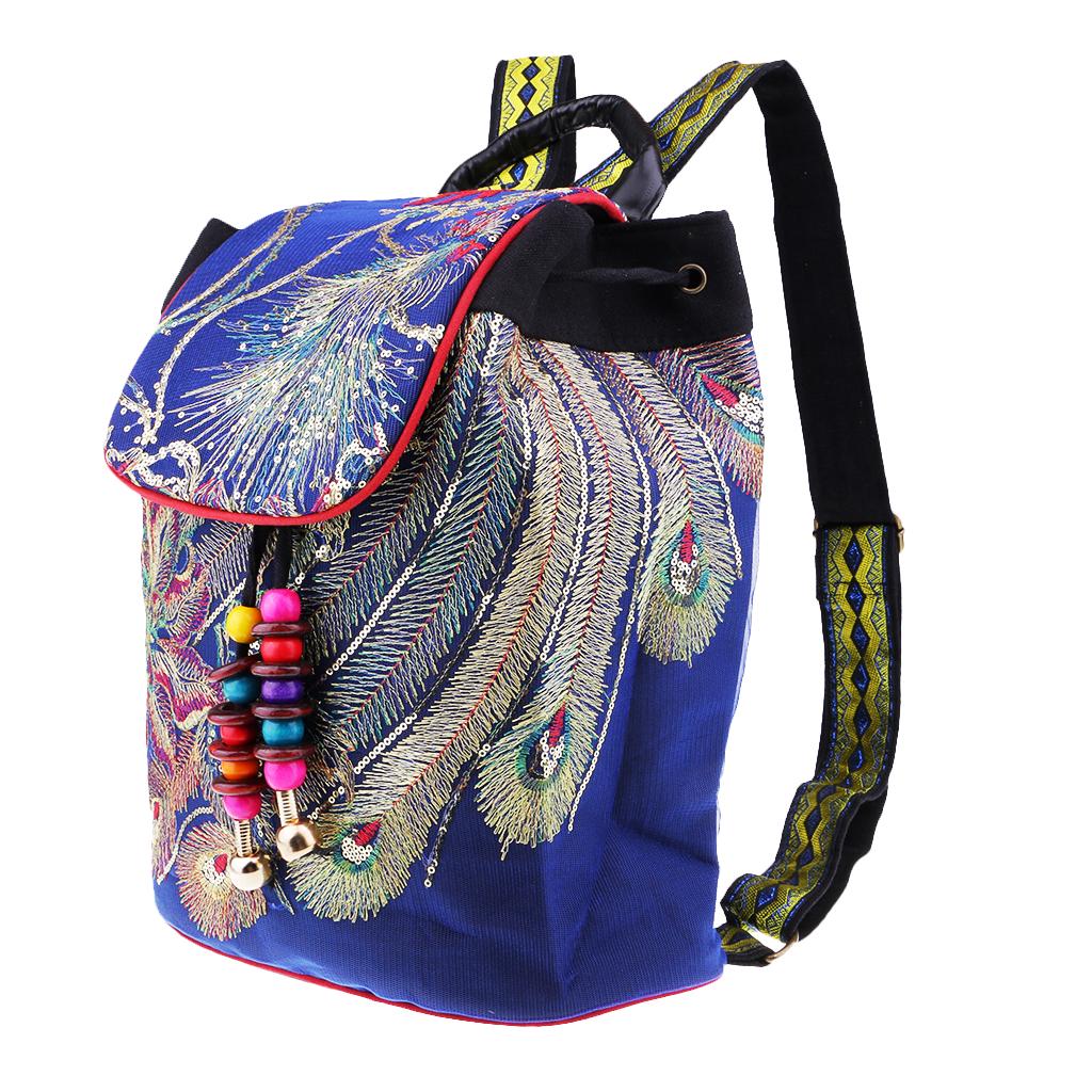 Backpack For Women Printed Ethnic Nylon Fabric Bag Waterproof Shoulders