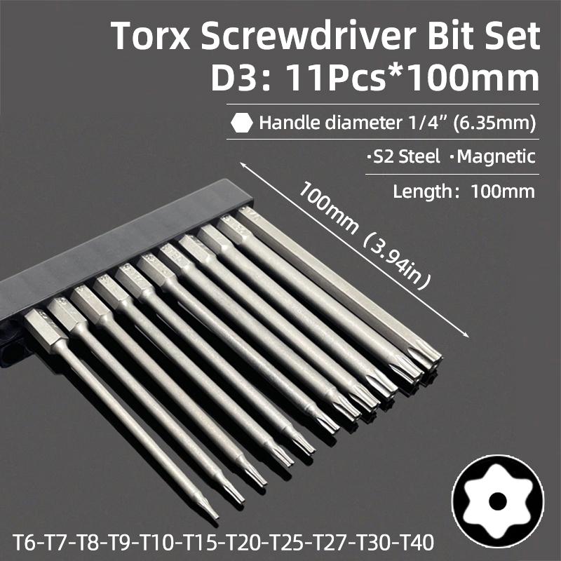 50/75/100/150mm Security Tamper Proof Magnetic Screwdriver Set Drill Bit Screw Driver Bits Hex Torx Flat Head 1/4" Hand Tools