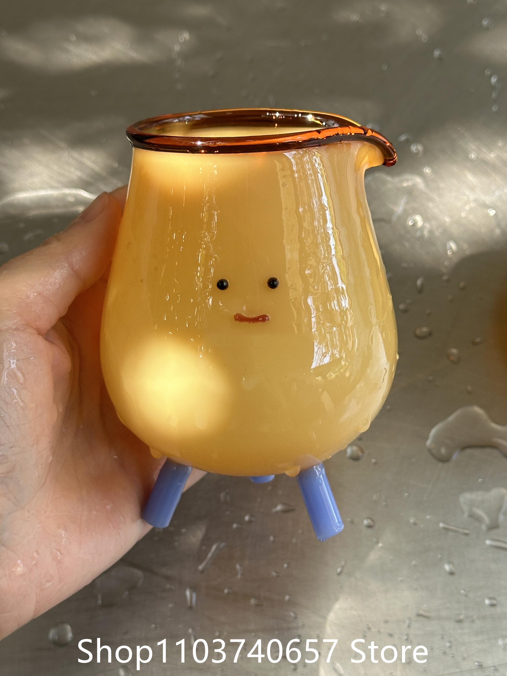 

Handmade Cartoon Colored Glass Cup High Borosilicate Smiling Water Cup Creative Milk Beer Glass Goblet Heat-resistant Wine Glass 301-400ml