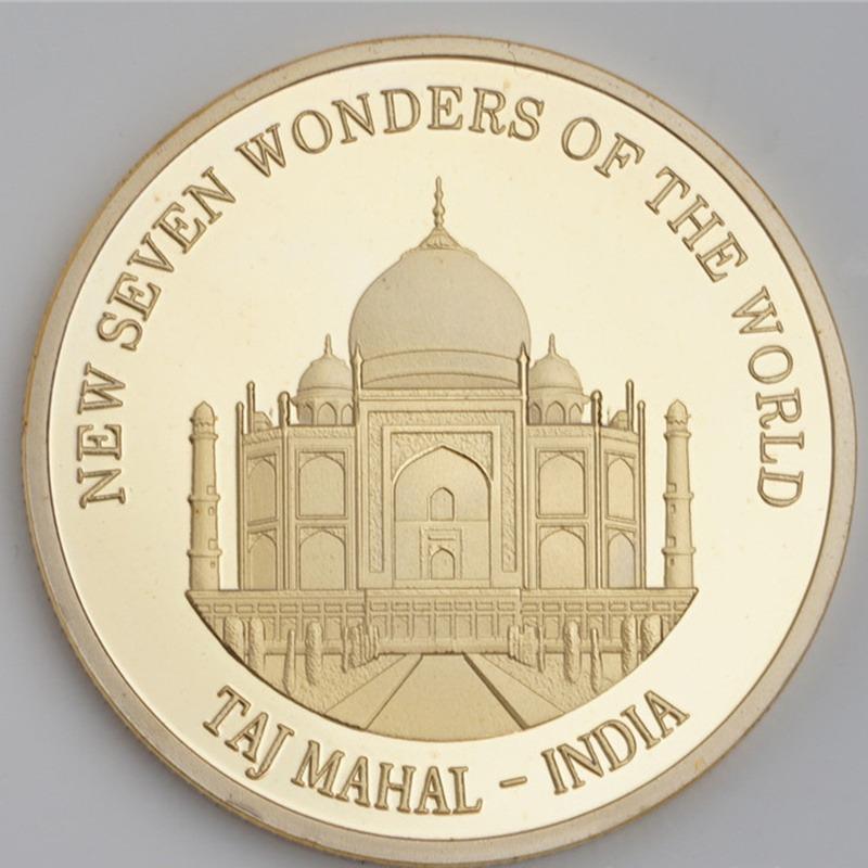 7PCS Seven Wonders Challenge Gold Badge, World Architecture Memorial Gold Coin Decoration Collection