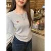 Autumn Winter Women's Clothing Korean Version Sweet Lace Patchwork Button Design Fake Two-piece T-shirt Long Sleeved Base Top T-Shirts Women’s