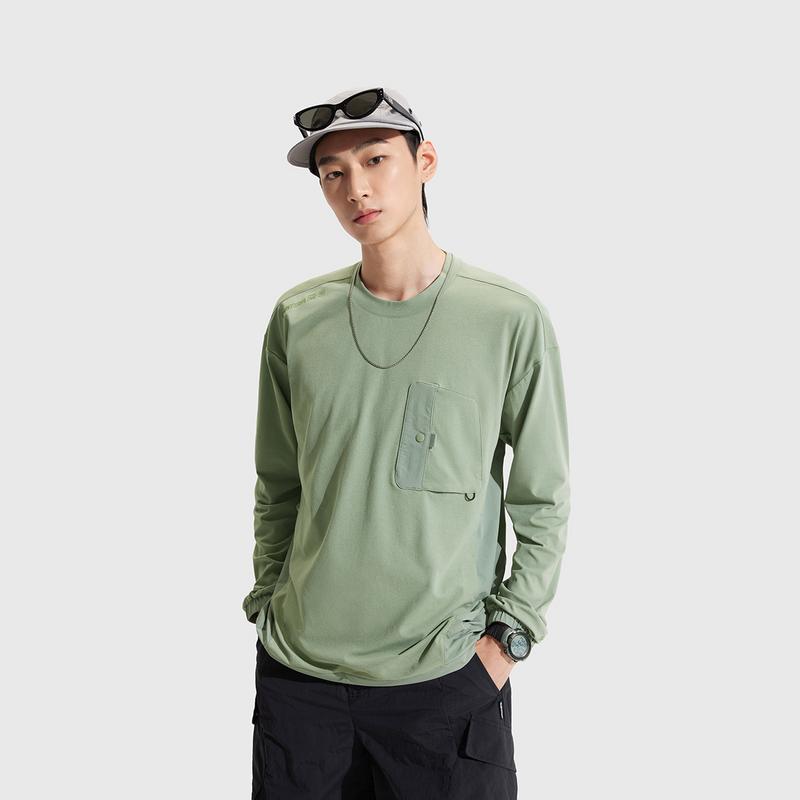 Li-Ning Casual Minimalist Round Neck Pullover Solid Color Loose Fit Sports Long Sleeve T-Shirt Men Tops ATLV283-3
