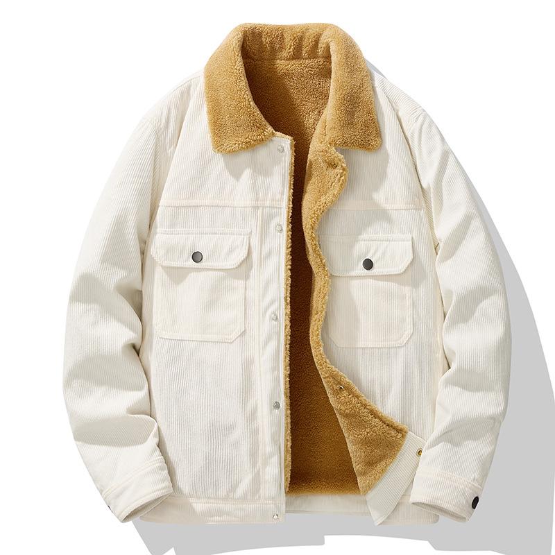 Men's Lapel Jacket Winter Warm Lamb Fleece Casual Jacket Fleece Thickened Work Jacket