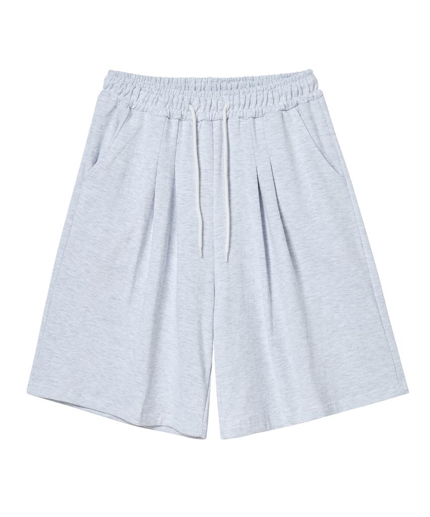 AWESOME STUDIO Pintuck Wide Bermuda Sweatpants Melange Grey