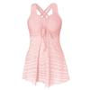 Women's Pink Lace Overlay Crisscross Back Drawstring Tankini Swimsuit