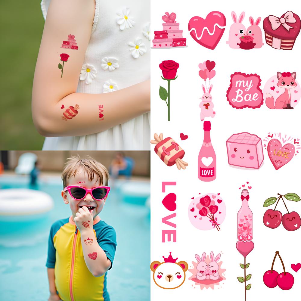 54pcs Temporary Tattoo Heart Stickers Waterproof Long-lasting Body Stickers Love Stickers Cartoon For Cheeks Adults Children