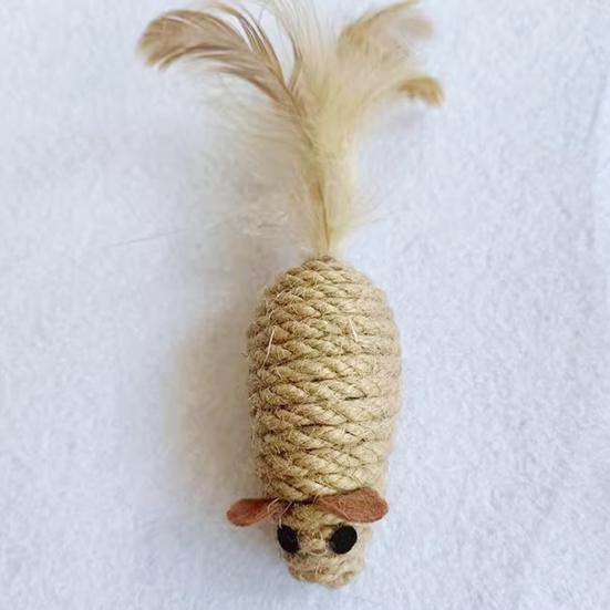 2Pcs Rope Mouse Cat Toys Rat Shape Cat Chew Toy with Feather Tail Interactive Kitten Kicker Toys Stimulate Hunting Instincts for Indoor Cats