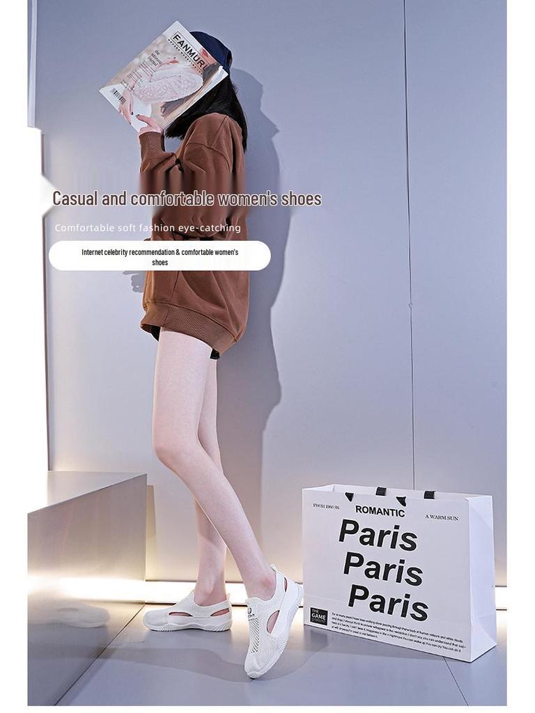 2025 Sommer Mädchen Koreanischer Stil Flyknit Aushöhlen Lässige Weiße Schuhe K1506