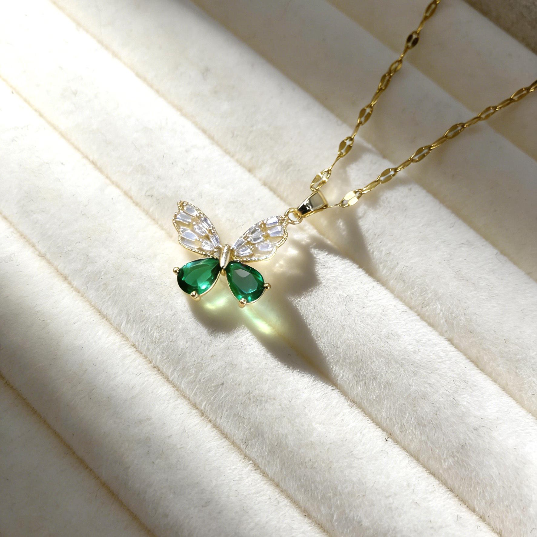 

Romantic Green Butterfly Jewelry Set Elegant Zircon Pendant Necklace Earrings Trendy Fairy Jewelry Combination for Women Gift