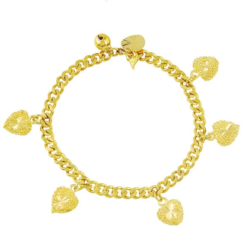 Foreign Trade Jewelry 24K Gold-plated Vacuum Electroplating Chain Bracelet Popular Style Heart Charm Bracelet