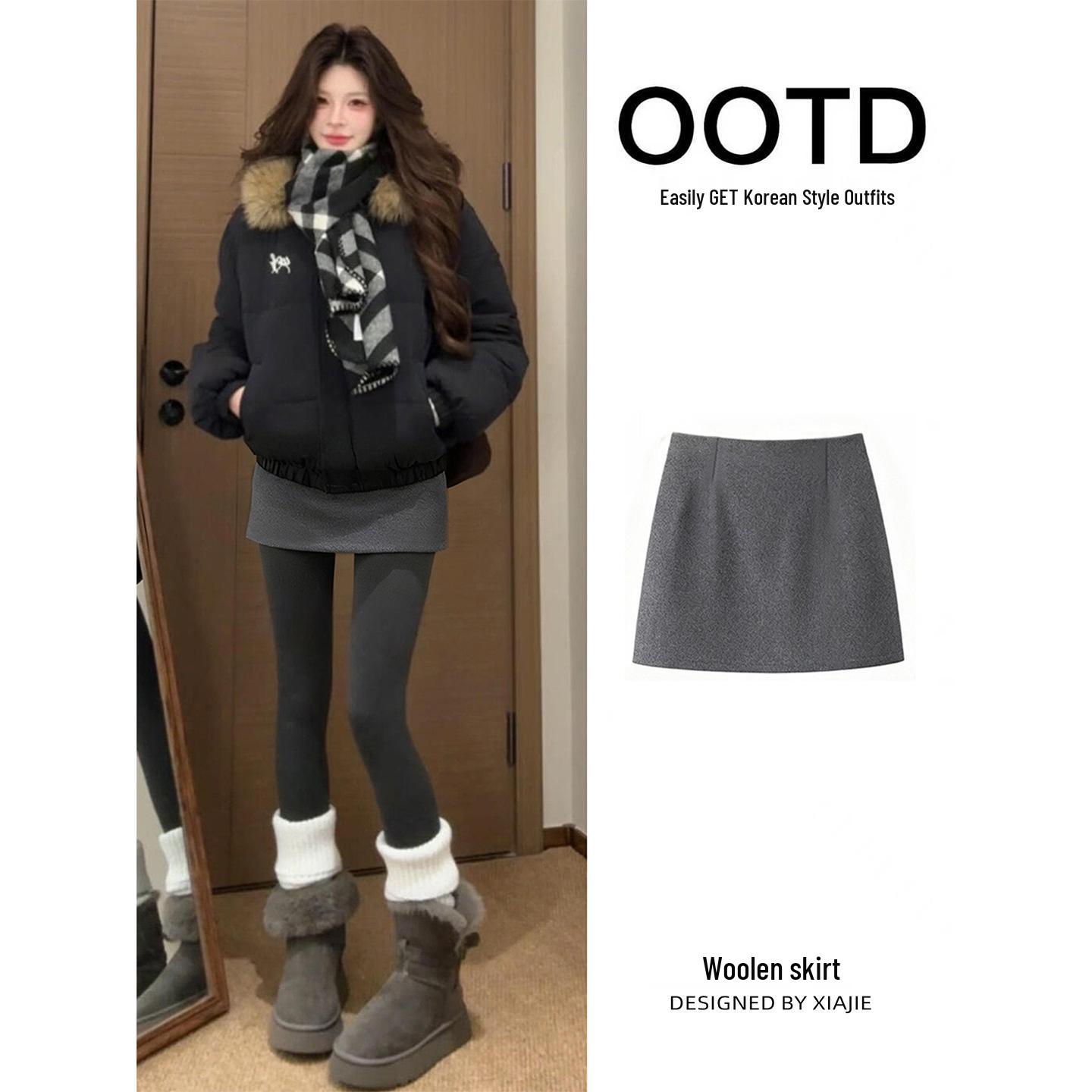Women s 2026 High-Waisted Gray Wool Pleated Skirt - Winter Miu Style JK A-Line Hip-Hugging Short Skirt XL