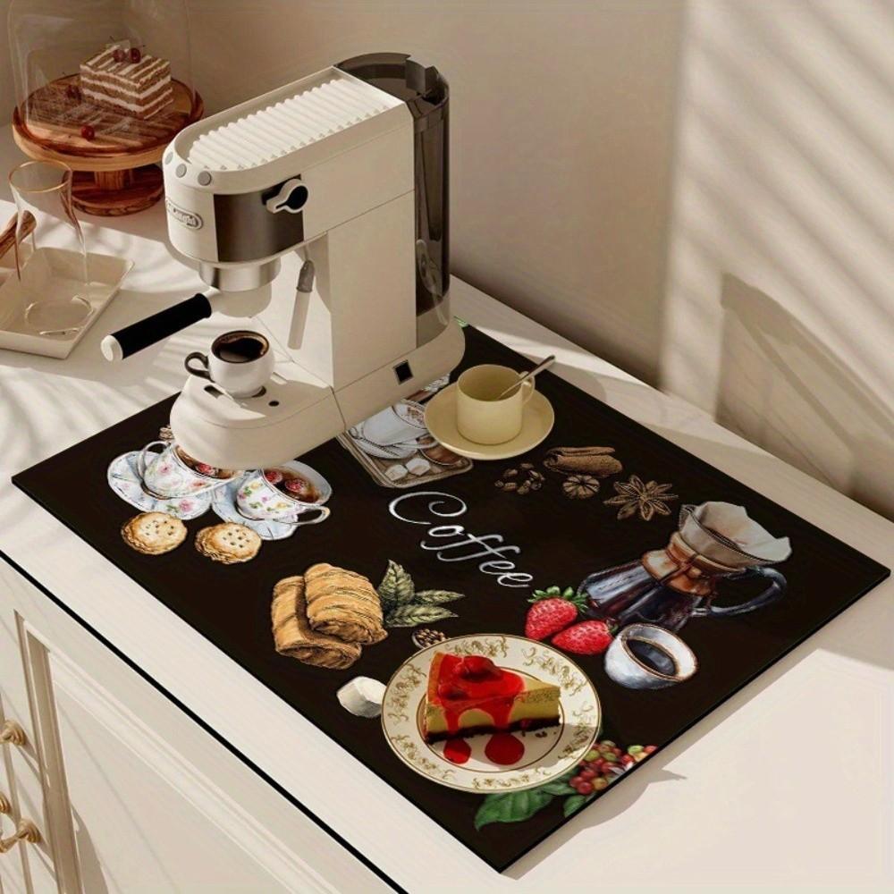 Quick Dry Coffee Machine Mat Non-Slip Dish Drying Mats Drain Pad  Kitchen Coffee Table Counters