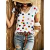 Womens V-Neck Short Sleeve Loose T-Shirt With Colorful Polka Dot Print Casual Oversized Top Daily Wear