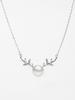 One Deer Has You Sterling Silver Necklace with Freshwater Pearl and Elk Antlers Design