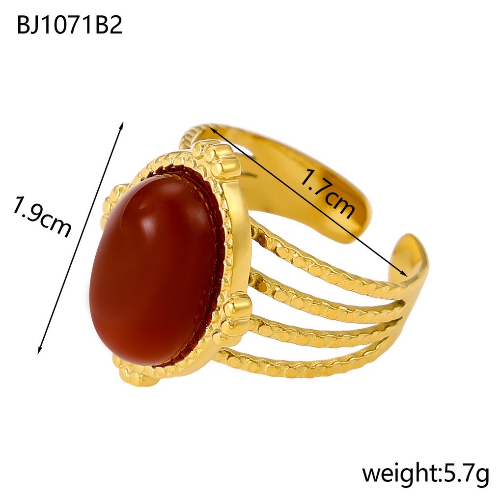 CARLIDANA Exquisite Colorful Rings Gold Plated Open Rings Stainless Steel Natural Red Turquoise Stones for Women Jewelry