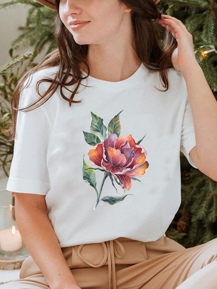 Pflanzenstil Trend Niedlich 90er Jahre T-Shirt Oberteil T-Shirt Kurzarm Sommerkleidung Druck Rundhals Mode Damenbekleidung Grafik-T-Shirt