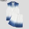 INCERUN Two Pieces Men Sleeveless Gradient Thin Waistcoat and Loose Shorts Outfits Sets