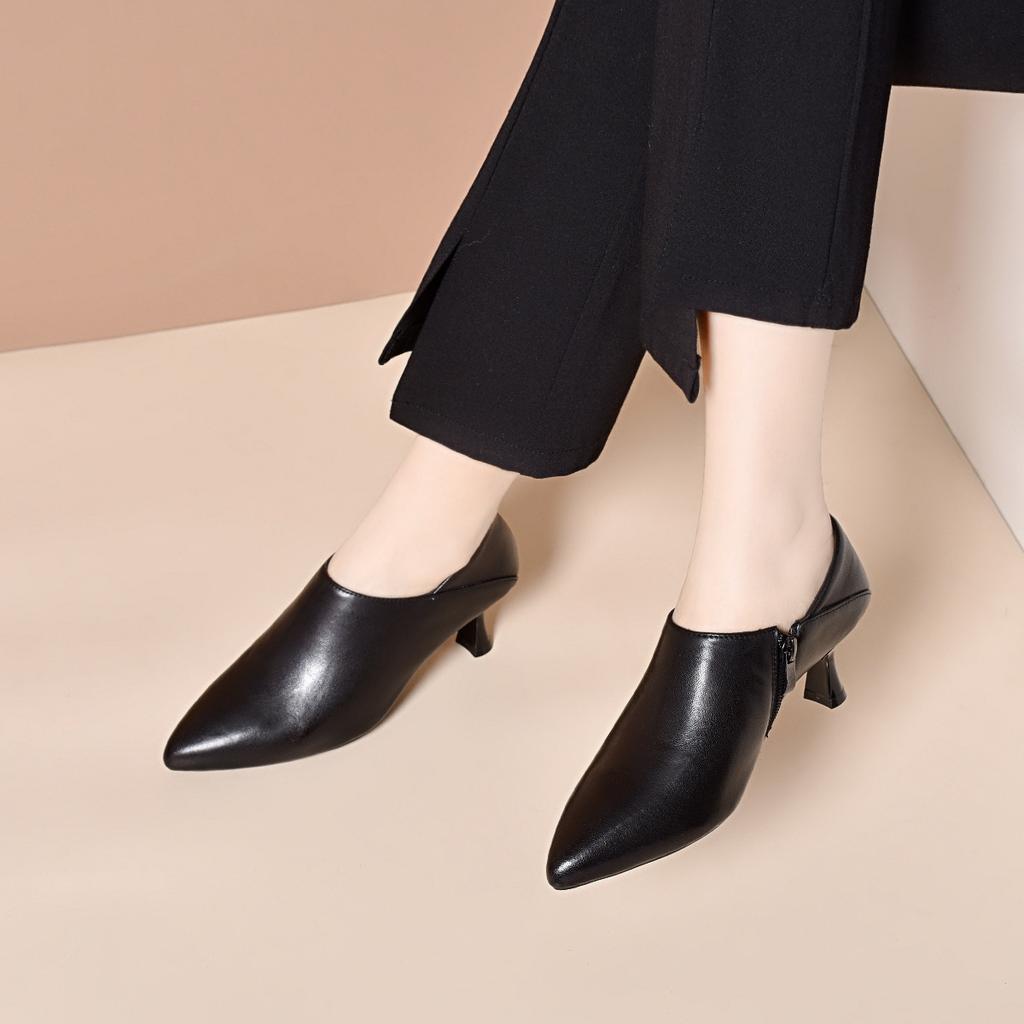 Pointed High Heels Women's Spring Simple Temperament Deep Mouth Single Shoes Stiletto Fashion Shoes Two Wear Leather Shoes