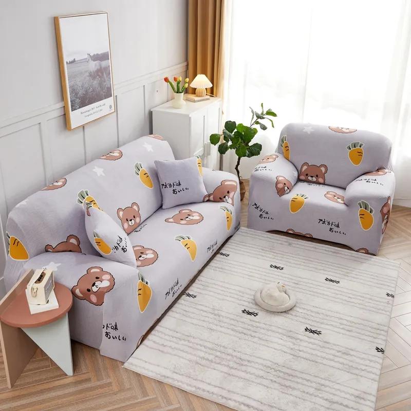 Cartoon Cute Sofa Cover Elastic Sofa Slipcover Universal Casual Simple Cover Anti Slip Home Decor Sofa Slip Cover 1/2/3/4 Seaters