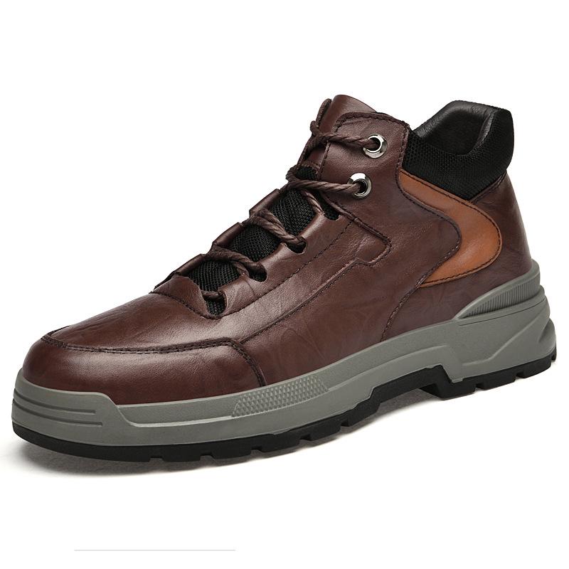 Men's Oversized Casual Leather Shoes - Autumn/Winter, Thick Cotton, Youth Hiking and Outdoor Workwear Shoes