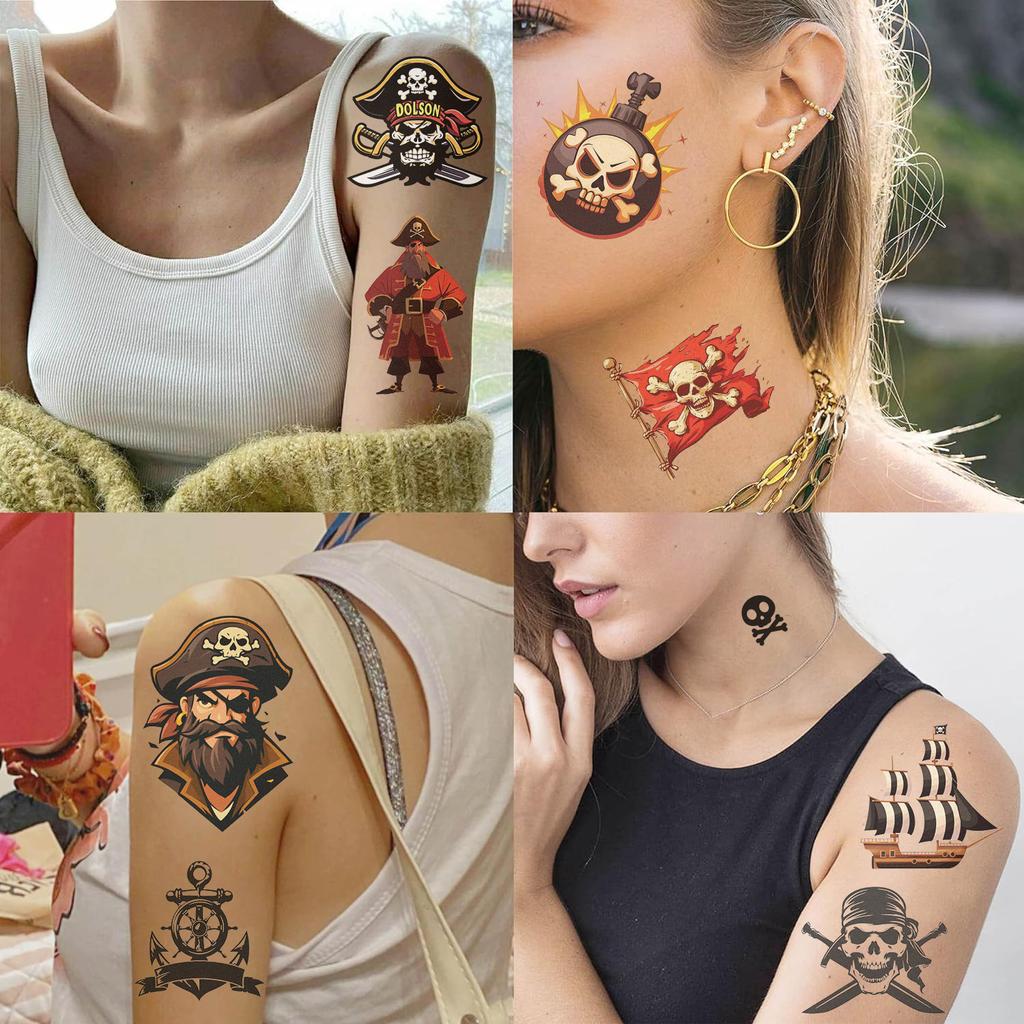 10 Pezzi Adesivi Tatuaggio Serie Pirata Cool Anime Cartone Animato Tatuaggi Temporanei Adesivi Giocattoli Divertenti Regali Ricompensa per Compleanno