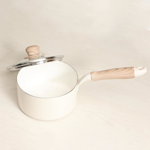 Pearl Metal Ceramill HC-870, 18cm Deep Saucepan with Ceramic Interior, Induction and Gas Compatible, Glass Lid, PFOA-Free, PTFE-Free, Metal Spatula Co