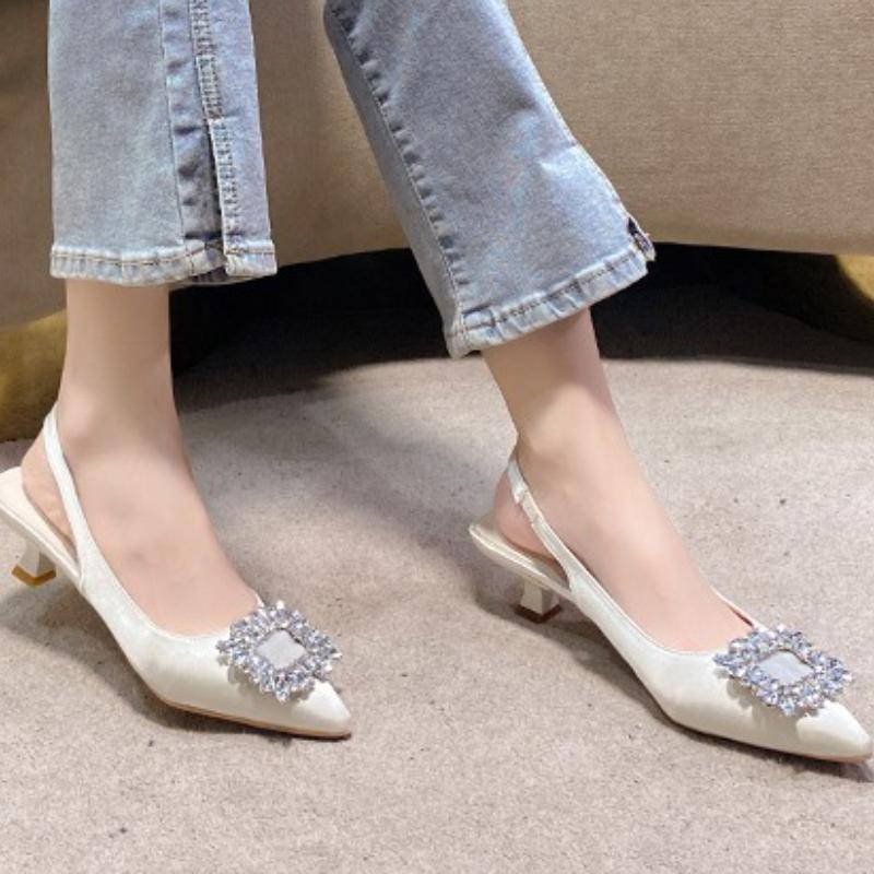 Fashion 2025 New Sandals Summer Women Classics Thin Heels  Fashion Girls Pearl Pumps Posterior Trip Band Women Shoes