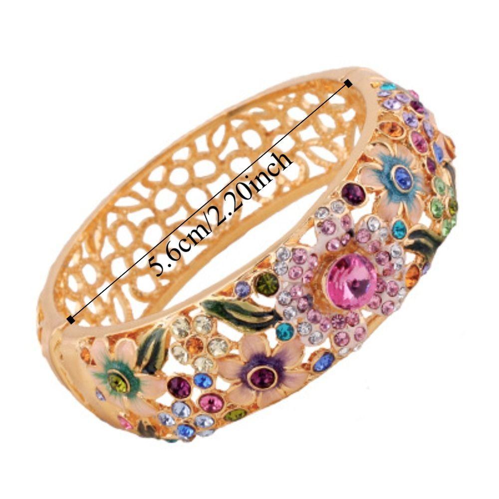 Enamel Chinese Cloisonne Bracelet Rhinestone Women's Hand Bracelet Hollow Out Flower Bangle  Gifts