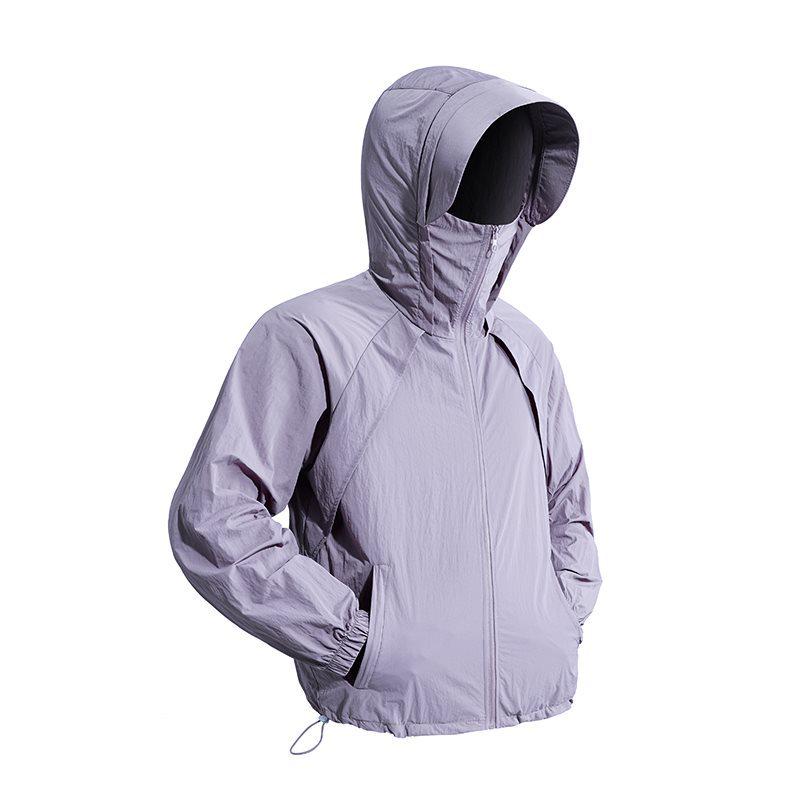 Unisex Quick-Dry Sun Protection Jacket with Two-Way Zipper & Detachable Hood S серый/фиолетовый