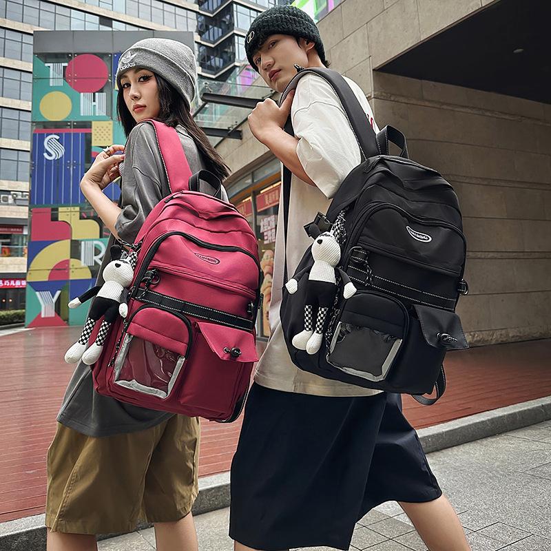 Schoolbag Hong Kong Style Couple Backpack Male and Female Versatile Machine Head Trend Large Capacity College Student School Bag Personality Junior H