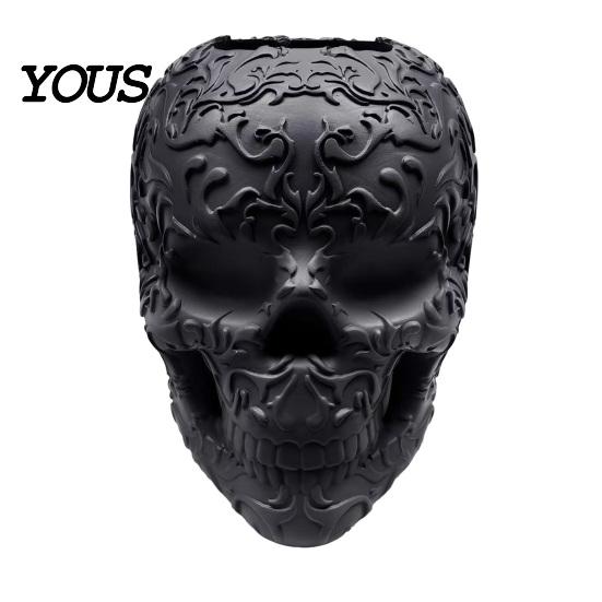 Vintage Vine Embossed Crafts Halloween Skull Makeup Brush Holder, Matte Black Gothic Skeleton Pen Organizer Resin Cup for Desk, Storage Figurine