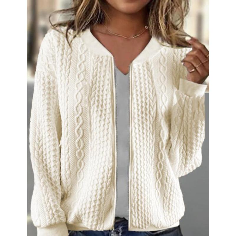 

Осень и зима Новая куртка-пилот на молнии Повседневная однотонная куртка с длинными рукавами Свитер Пальто Женская одежда 2XL бежевый