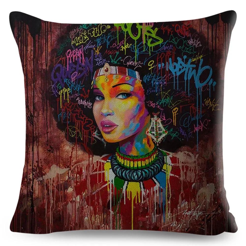 African Women Cushion Cover Decor Colorful Cartoon Lady Dream  Pillowcase Polyester Pillow Case for Bedroom Sofa Home