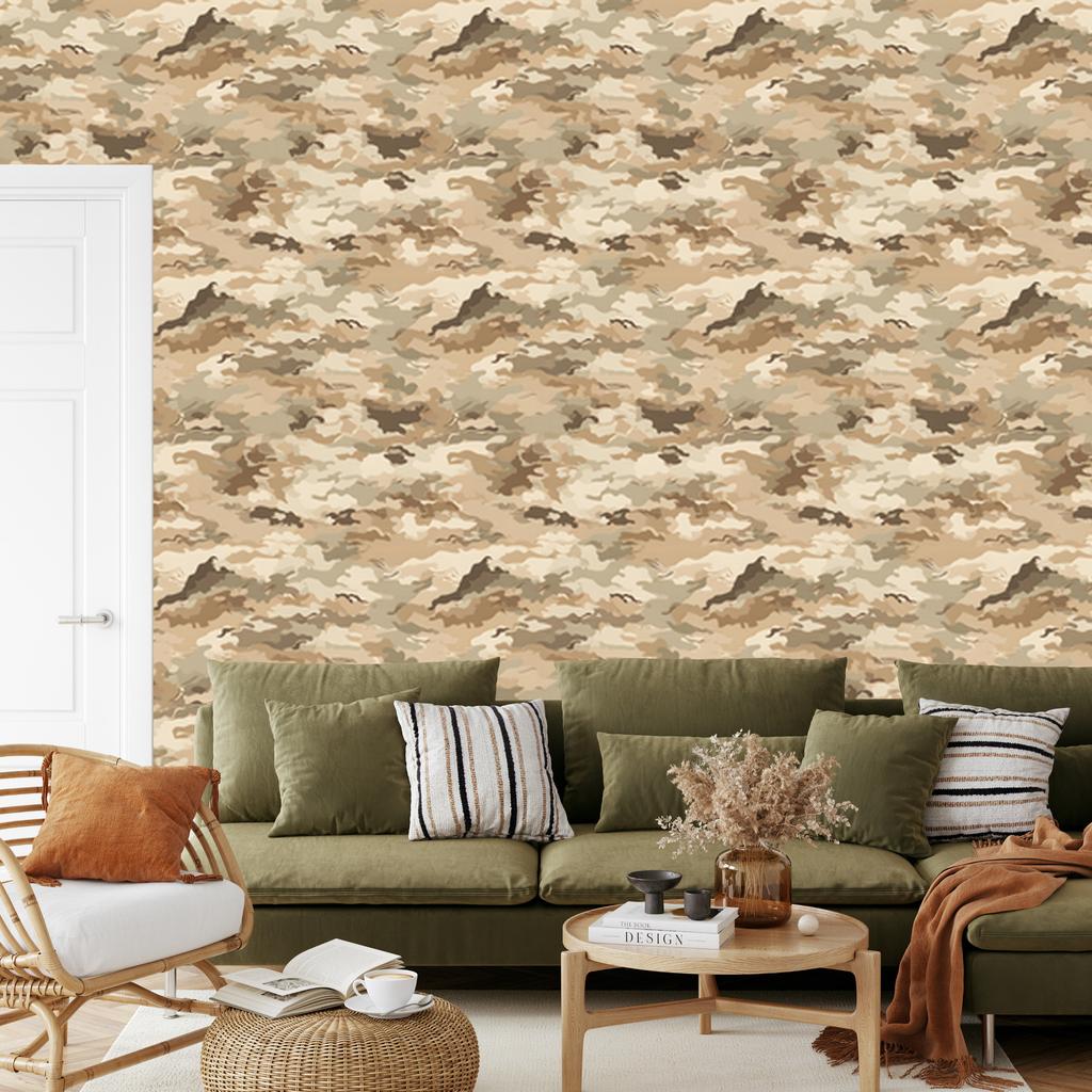 Military Camouflage Wallpaper Beige and Cream for Living Room and Bedroom 50x1000