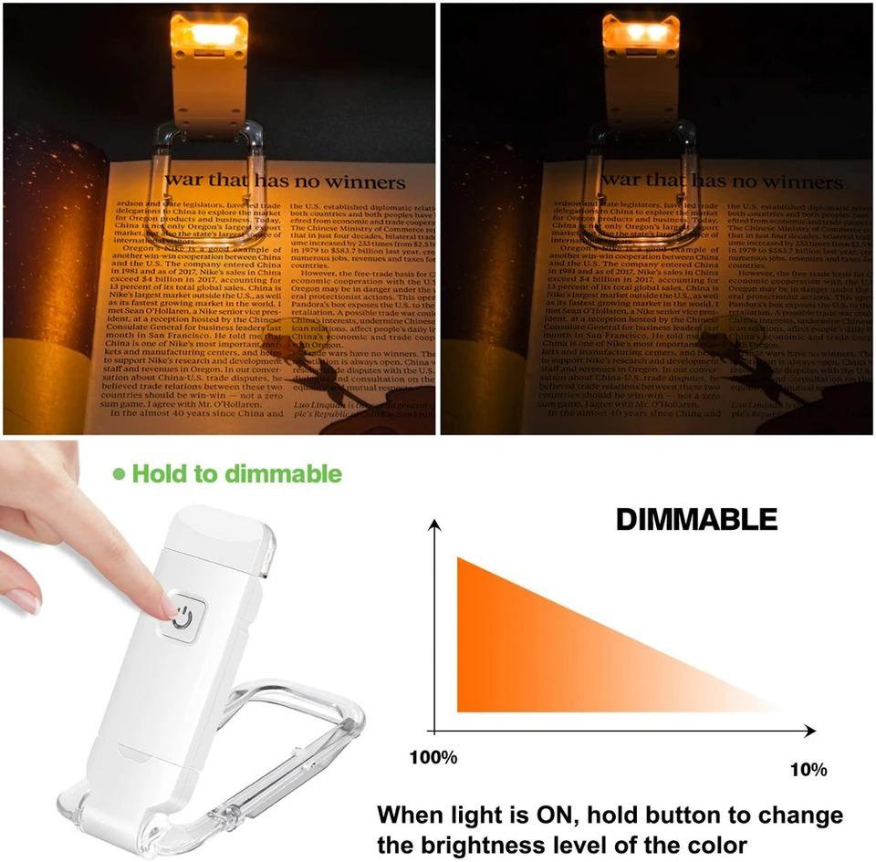 Luz de Leitura LED para Livro, Luz de Leitura LED Dimmable 3 Cores Lâmpada Plana para Livro para Leitura, Luz Recarregável de Página Inteira, Luz Marcador