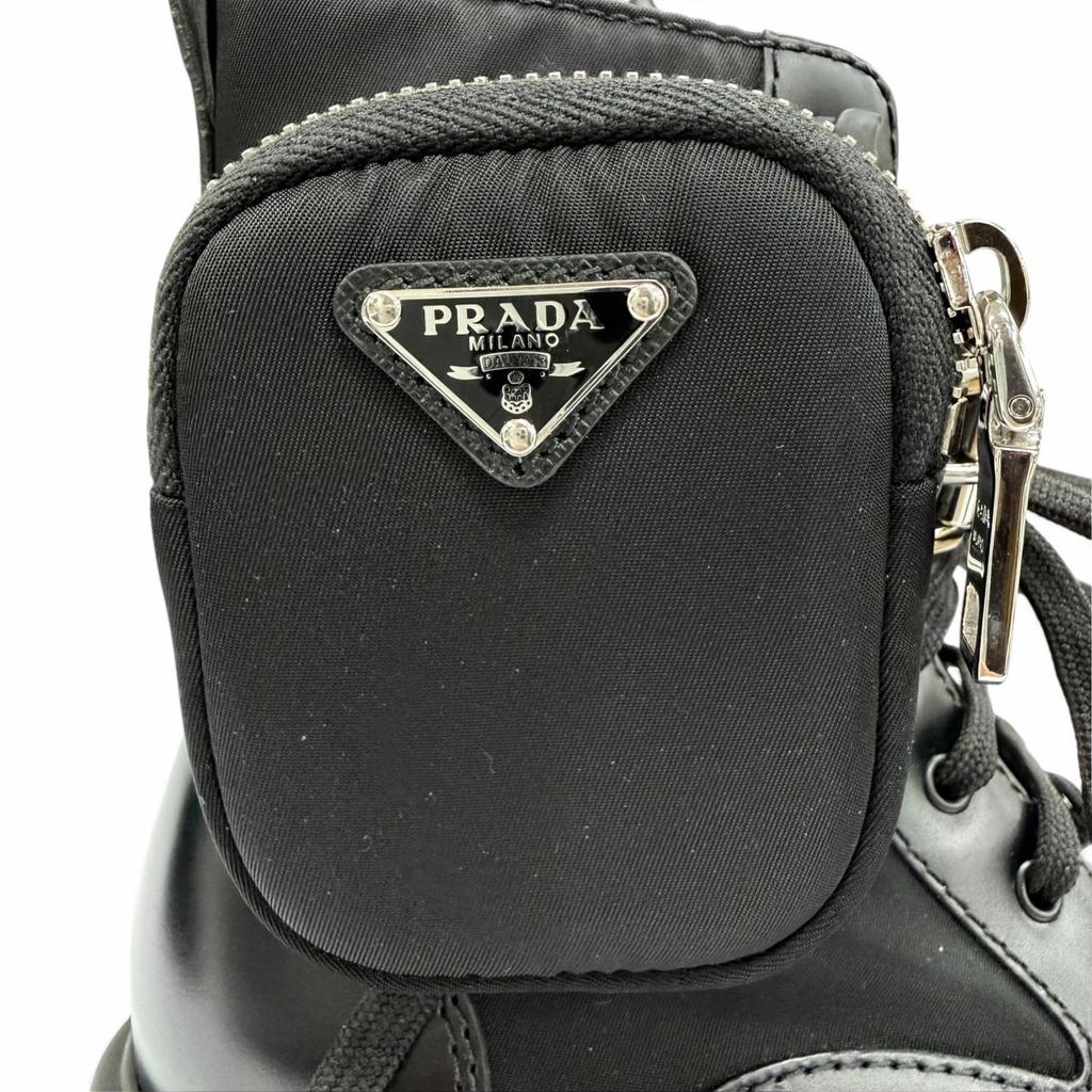 Great PRADA short boots monolith Triangle logo pouch included black leather 35 Used