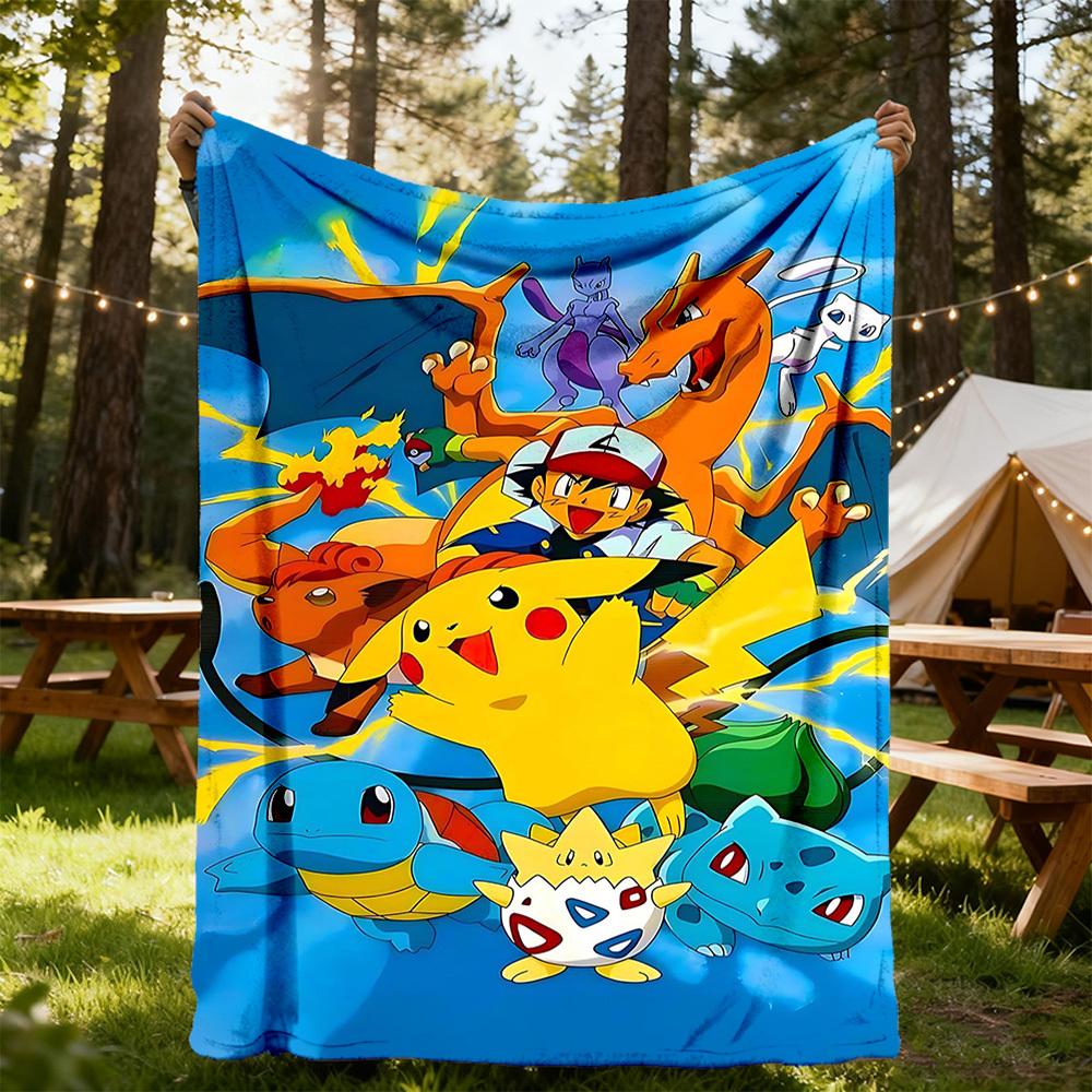 1PC Pokemon Characters Outdoor Flannel Throw Blanket - HD Printed Lightweight Soft Warm All-Season Blanket for Sofa, Bed, Travel, Camping 091