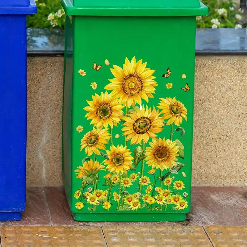 Sunflower Trash Can Stickers Floral Wheel Trash Can Stickers Self-Adhesive Waterproof Pvc Decals For Walls Bathroom Home Decor