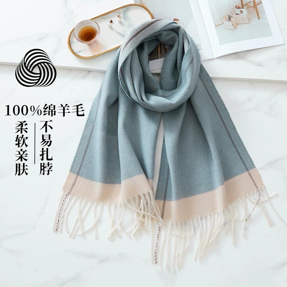 Women 100% Wool Scarf Autumn Winter Vintage Preppy Style Unisex Double Side Wrap Scarves Pashmina Mujer Femme Foulard Shawl Men