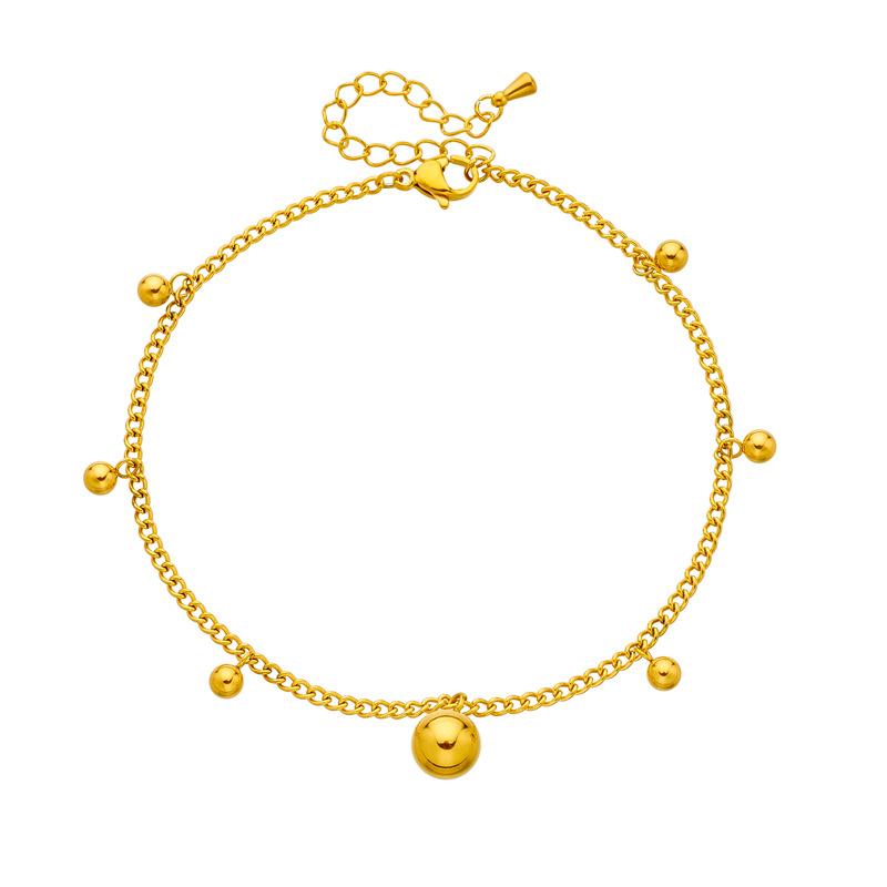 Gold Double Layer Ball Charm Anklet, Dainty Beaded Cable Chain Ankle Bracelet, Adjustable Summer Jewelry for Women Daily Wear Gift