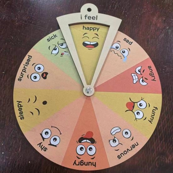 Wooden Feelings Wheel Emotion Regulation Kids Toy Social Emotional Learning Spinner Desktop Decoration Toddlers