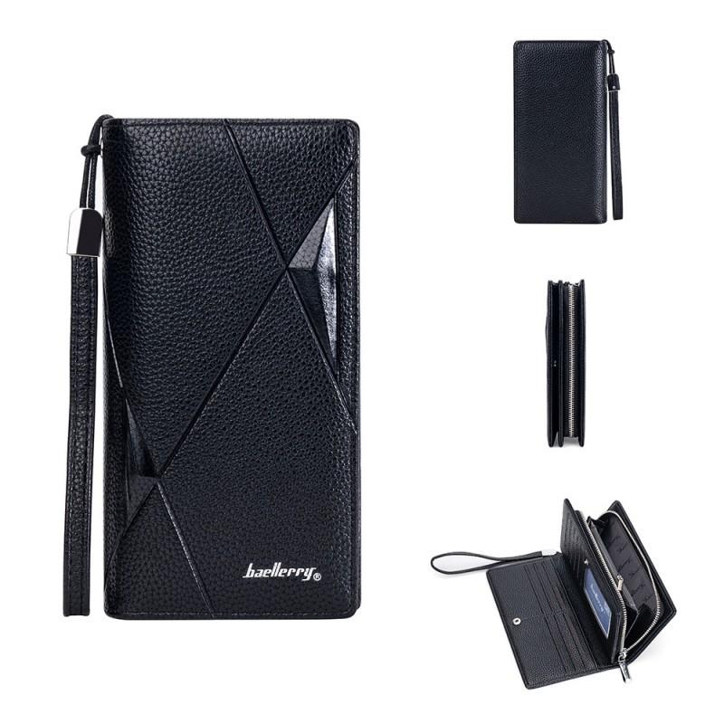 New Men s Long Large Capacity Handbag With Lychee Pattern Zipper 20X10X4 чёрный