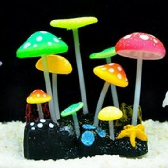 Luminous Aquarium Decor: Simulated Jellyfish, Coral, Water Plants, Fluorescent Mushroom, Lotus Leaf.