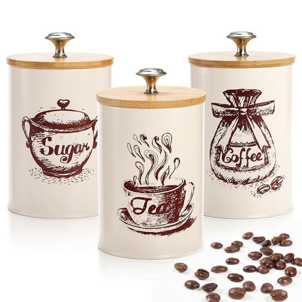 3pcs Metal Coffee Canister Set Large Capacity White Pink Green Tea Containers with Lid Moisture-proof Sugar Canister Home Use