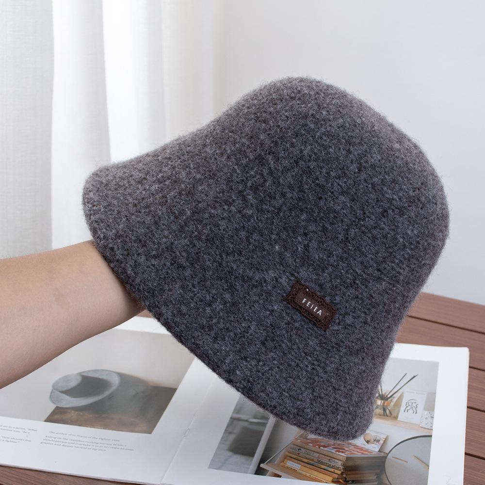 Plush hat women's autumn and winter wide brims show small face plain and versatile woolen bucket hat foldable basin hat