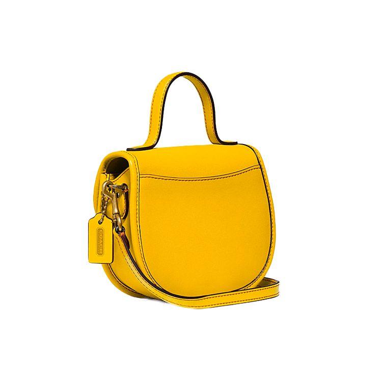 Coach Mini Smooth Logo Leather Saddle Bag Women handbags Yellow 876-B4LEM