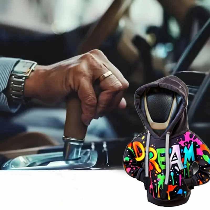 1PC Creative Graffiti Pattern Hoodie Car Shift Knob Cover, Polyester Fiber Gear Shift Dust Cover, Universal Fit for Car Decoration and Gift