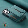 DENIOR D17 For iPhone 15 Pro Magnetic Case Leather Back Cover Detachable Card Bag Kickstand